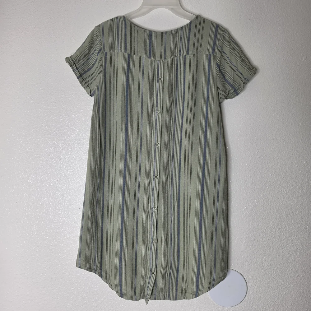 Cloth & Stone Striped Linen Blend Shift Dress Green And Blue Size S - Picture 12 of 12